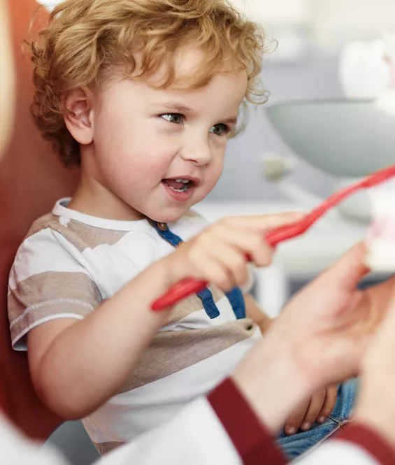 Toddler with toothbrush